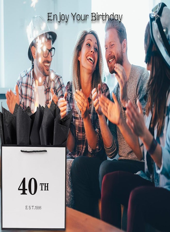 Jaywayang 40th Birthday White and Black Large Gift Bag with Card and Tissue Paper, Metallic Printing Keepsake Gift Vintage Bag for Men Women, 1986 Wife Husband 40 Year Old Party Paper Bag for Wrapping. - Image 3
